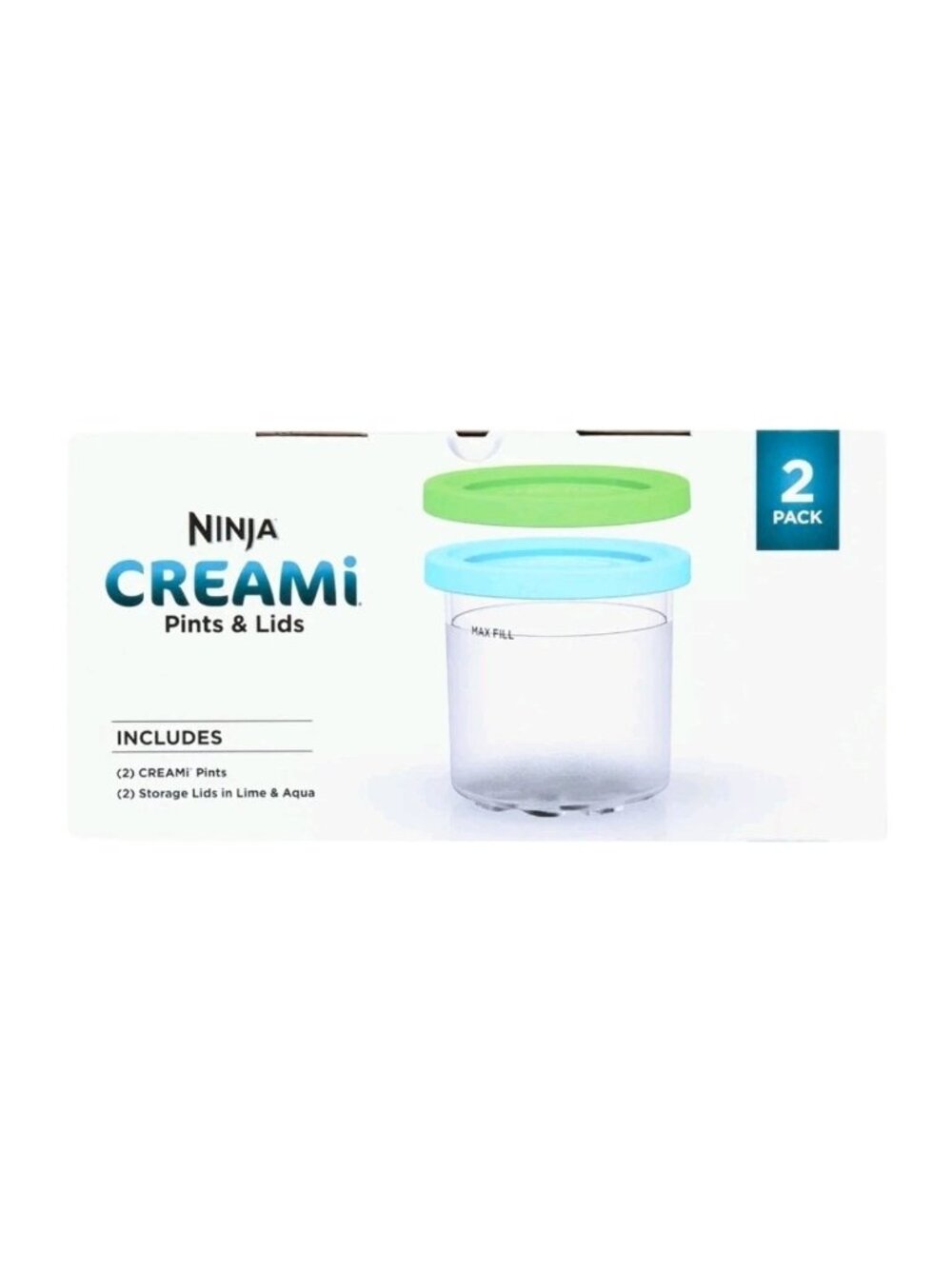 Ninja CREAMi Storage Pint Containers & Lids 2 Pack Blue Green New